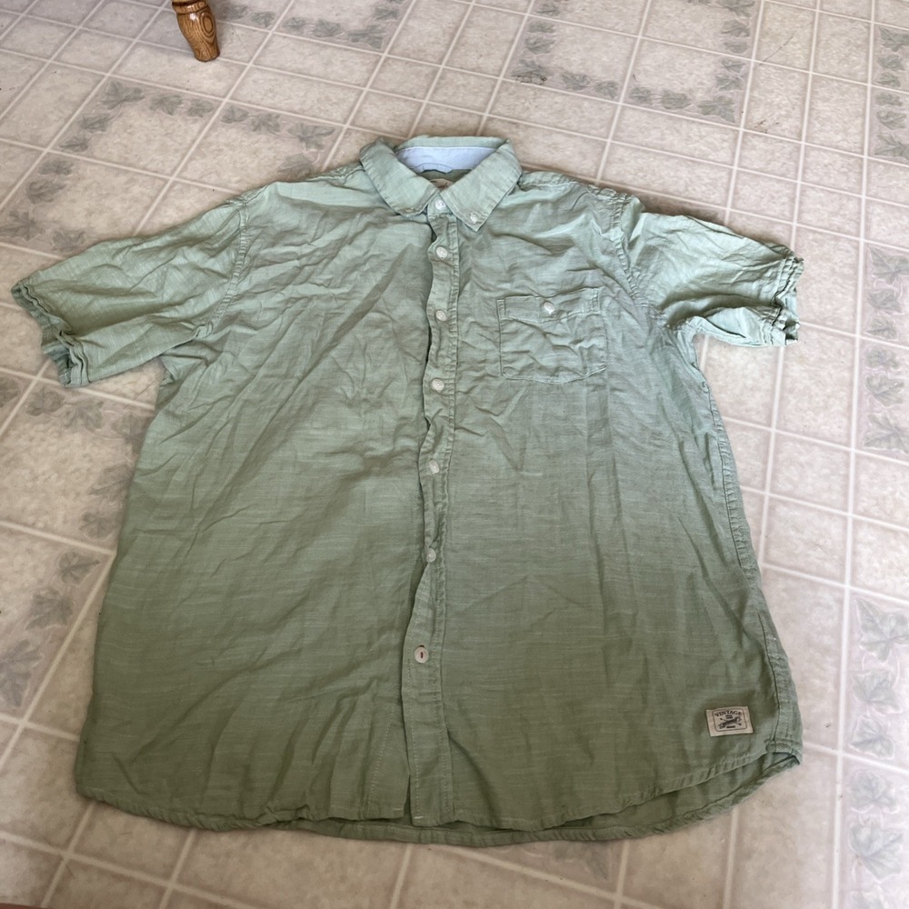 Weatherproof Vtg Cotton Country Twill Men L Short Slv Green Button Down Shirt